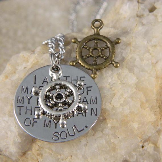 I Am the Master of my Fate, I am the Captain of my Soul with Small Wheel Necklace
